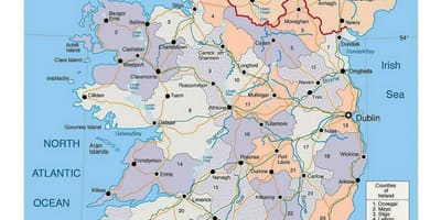 মানচিত্র আয়ারল্যান্ড এর সঙ্গে শহর
